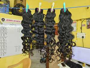 Cheveux humains 100% vierges indiens Remy, matière première, couleur noire naturelle, style ondulé, pour tressage et tissage, double trame, prêts pour permanente humide - Product Image 2