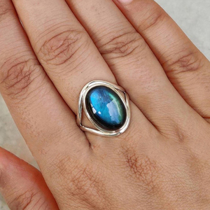 Bague en labradorite bleu feu naturel, argent sterling 925, bijou en pierre précieuse labradorite, bague de mariage, cadeau pour filles et femmes - Product Image 3