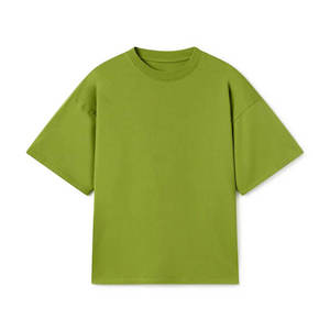 Camiseta Extra Grande de Cuello Redondo para Mujer, Color Verde Oliva, Manga Corta, Color Sólido, Corte Holgado, Transpirable, de Algodón Jersey, para Primavera y Verano - Product Image 1