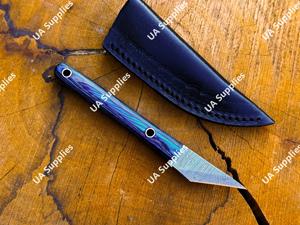 Cuchillo de Cuello Estilo Kiridashi de Acero de Damasco Premium, Afilado como una Navaja, Hoja Fija de 2 Pulgadas, Cuchillo Utilitario Miniatura, Cuchillo EDC de Transporte Legal - Product Image 3
