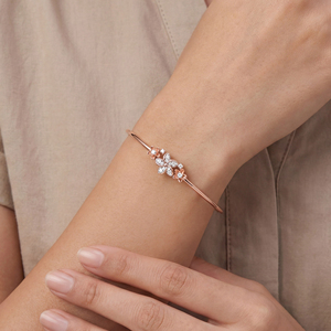 14KT Rose Gold Diamond Floral Open <b>Bangle</b> <b>Bracelet</b> for Women | Elegant Flower Design Adjustable Cuff <b>Bracelet</b> | Fine Jewelry - Product Image 3