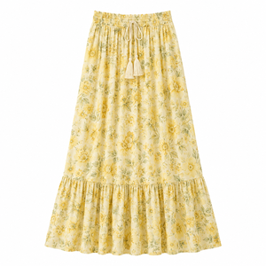 Women's Digital Printed Floral Tiered Floor-Length Woven <b>Chiffon</b> <b>Skirt</b> Elastic Waist Breathable Cotton 160g <b>Long</b> A-Line Casual - Product Image 4