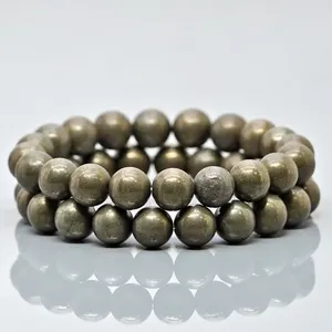 Natural Pyrite 8mm Smooth Round AA Grade Gemstone Beads <b>Stretch</b> <b>Bracelet</b> Healing Jewelry Wholesale - Product Image 2