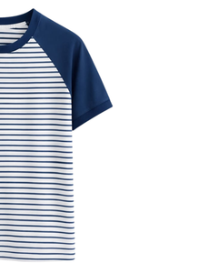 T-shirt Raglan Rayé Bleu Marine et Blanc Personnalisé pour Homme, en Coton, Décontracté, Été, Manches Contrastantes, Col Rond, Fabricant Fournisseur OEM - Product Image 4