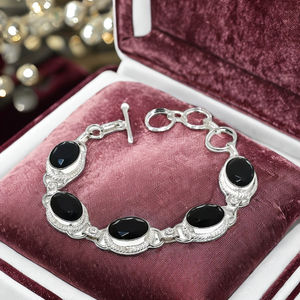 Handmade Sterling Silver Christian <b>Bracelet</b> Oval <b>Black</b> Onyx Gemstones Elegant Adjustable Jewelry for <b>Women</b> Wedding Party Fashion - Product Image 4