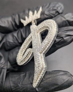 Colgante Personalizado con Letra P y Corona, Plata 925, Moissanita, Estilo Hip Hop, Unisex, Regalo, Joyería - Product Image 2