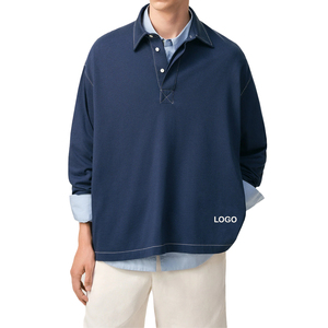 เสื้อโปโลแขนยาวผ้าคอตตอนปิเก้ทรงหลวมสำหรับผู้ชาย ตกแต่งด้วยตะเข็บตัดสี ปักลาย สไตล์ลำลอง สตรีทแวร์ แฟชั่น OEM - Product Image 1
