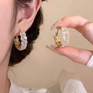 Pendientes de Aro de Lujo Chapados en Oro Rosa con Diamantes Naturales de Corte Brillante Redondo, Joyería para Mujer, Regalo para Bodas y Fiestas, Uso Diario - Product Image 1