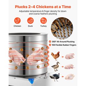 Plumeuse à poulet électrique 2HP 275RPM avec tambour de 19,7 pouces et 106 doigts souples - Product Image 2