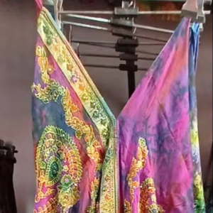 Vestido de Noche Bohemio con Estampado Tie-Dye de Tela de Seda para Mujer, con Volantes, Tirantes, Escote en V, Plisado, Sexy, para Primavera, Verano, Formal - Product Image 1