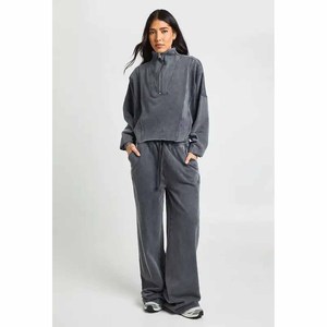 Conjunto Deportivo para Mujer, Tallas Grandes, Color Sólido, Lavado Ácido, Corte Holgado, Manga Larga, Pantalones de Algodón Lavado, Ropa de Otoño - Product Image 5