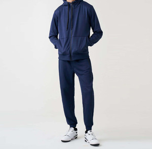 Ensemble de survêtement pour homme de haute qualité, bleu marine, à capuche, manches longues, couleur unie, avec poches latérales, respirant, décontracté, pour l'automne - Product Image 3
