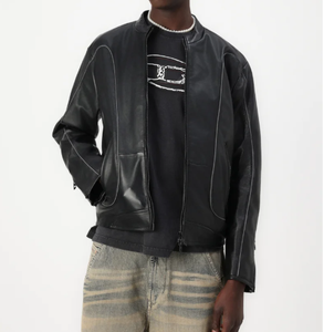 Solid Color Warm Plus <b>Velvet</b> Biker Style <b>Men</b> Leather <b>Jacket</b> Hooded Customized Motorbike Leather <b>Jacket</b> Original Sheep Leather - Product Image 2