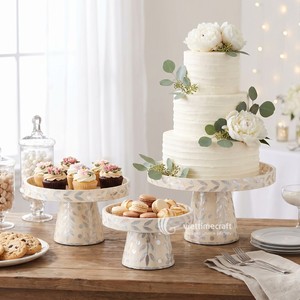 Handmade Mother of Pearl <b>Cake</b> <b>Stand</b> <b>Set</b> of 3 Dessert Display Plates Round Cupcake Serving Trays for Wedding Party - Product Image 4
