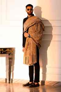 Elegante Chal de Lana Pashmina Bordado, Lujoso, Suave, Cálido, Transpirable, Tradicional, Hecho a Mano, Sólido, para el Invierno - Product Image 4