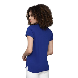 Polo pour femme vert foncé à manches courtes, décontracté, tricoté, couleur unie, coupe classique, col rabattu, 100 % coton - Product Image 4