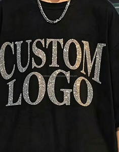 เสื้อยืดแขนสั้นสีดำสำหรับผู้ชาย พิมพ์ลายตัวอักษรประดับเพชรด้านหน้า คอกลม ทรงปกติ สไตล์สตรีท ผ้าเจอร์ซีย์ถัก 100% ผ้าฝ้าย - Product Image 3