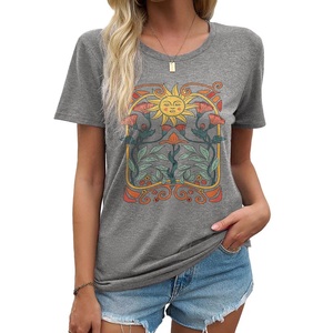 T-shirt imprimé pour femme, col rond, manches courtes, décontracté, été, 100 % coton respirant, coupe classique, vente en gros, best-seller BD - Product Image 1