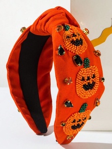 Serre-tête fait main perlé et noué pour Halloween, pour femmes et filles, orné de citrouilles et de cristaux, accessoire de coiffure - Product Image 5