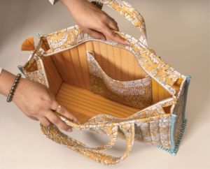 Floral Printed Large <b>Shopping</b> Tote <b>Bag</b> Striped Trim Hand Length Handle <b>Zipper</b> Closure Cotton Textile Beach Tote Jaipur Originals - Product Image 6