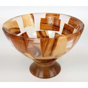 Bol de service en bois d'acacia avec design en résine, style bol à pâte, pour mariage, usage domestique, hôtelier et restauration, écologique - Product Image 2