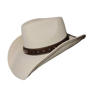 Chapeau de cowboy western en paille texturée noire, respirant, pour l'été, avec bande en cuir marron contrastée - Product Image 6