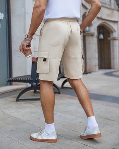 Shorts cargo pour homme, couleur unie, taille élastique, respirant, en toile, avec poches, style décontracté - Product Image 3