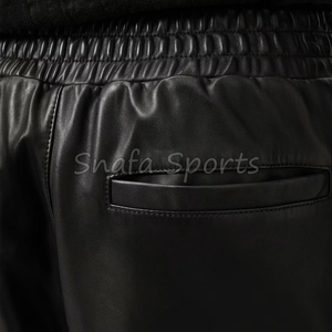 กางเกงขาสั้นหนังผูกเชือกเอวสูงสำหรับผู้ชาย กางเกงขาสั้นหนัง PU แฟชั่น กางเกงขาสั้นหนังแท้สำหรับผู้ชายสไตล์นักขี่มอเตอร์ไซค์ - Product Image 4