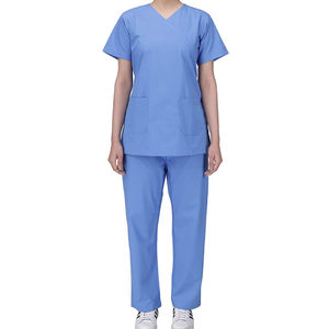 Uniforme Médico Azul Claro para Mujer, Camisa de Manga Corta con Cuello en V y Pantalones a Juego, Ropa de Trabajo Hospitalaria Transpirable y Duradera - Product Image 1