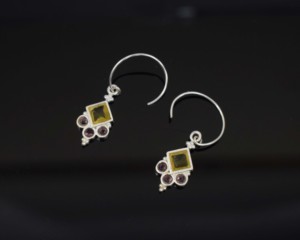 Boucles d'oreilles pendantes géométriques en argent 925 avec citrine et strass roses pour un usage quotidien féminin - Product Image 4