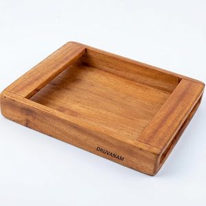 Plateau de service en bois élégant fabriqué par un fabricant OEM, avec poignées confortables pour un transport facile et un service des aliments avec style. - Product Image 4