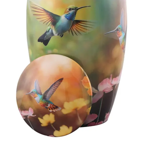Custom Aluminum Cremation Urn Decorative <b>Memorial</b> Vessel Floral Bird Portrait <b>Keepsake</b> for Adult Burial Display - Product Image 2