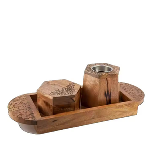 Modern Wooden Bakhoor <b>Burner</b> Sleek Polished <b>Wood</b> Design <b>for</b> Home and Office Decor Natural Finished and Arabic Design Details - Product Image 2