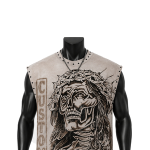 Camiseta sin mangas personalizada con serigrafía, efecto desgastado, lavado ácido, con tachuelas, unisex, de algodón grueso, estilo gótico urbano - Product Image 5