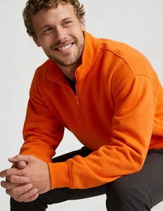 100% Cotton heavy GSM Knitted <b>Pullover</b> <b>Sweater</b> High Quality Stand Collar Solid Orange Color Half-Zipper XL Size Hoodies for Men - Product Image 3