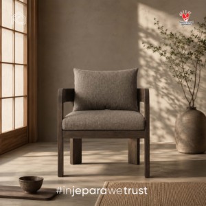 Fauteuil lounge de luxe en teck massif, style Japandi moderne, rembourré, pour café, villa, hôtel, Indonésie - Product Image 2