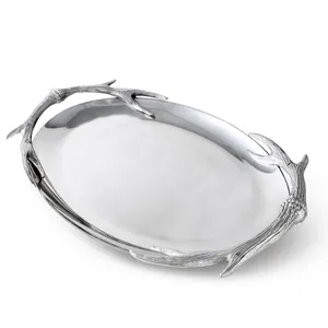 Plateau de service rond en aluminium fait main de qualité supérieure avec surface dorée brossée pour l'hôtellerie et les projets d'aménagement intérieur résidentiel, céramique - Product Image 1