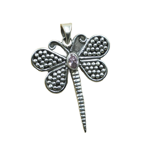 Colgante de Libélula de Plata de Ley 925 con Turmalina Rosa, Joyería Hecha a Mano con Insectos Naturales, Regalo para Mujer, Collar Vintage con Piedras Preciosas - Product Image 1