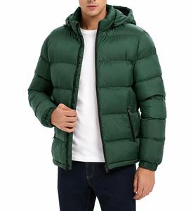 Veste matelassée à capuche en toile verte pour homme avec fermeture éclair à logo sur le devant, imperméable, coupe-vent, rembourrage en polyester, vêtements décontractés d'hiver - Product Image 2