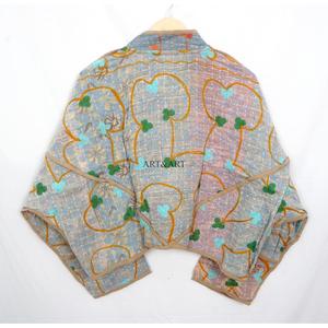 Vintage Quilted <b>Kantha</b> <b>Jackets</b> 100% Cotton Eco-Friendly Reversible Quick Dry Mandarin Collar Customizable Open Closure Detail - Product Image 6