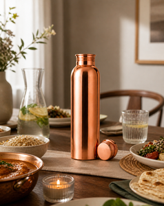 Bouteille en cuivre finition naturelle, sublimée, écologique, à double paroi, portable, 1 litre, fabricant Inde - Product Image 1
