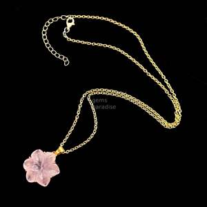 Collier avec pendentif en forme de fleur de quartz rose pour femmes, pendentif en cristal de pierre précieuse de quartz rose sculpté à la main, bijoux faits à la main - Product Image 4