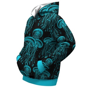 Sudadera con Capucha para Hombre, Estampado de Medusas, Negro y Verde Azulado, Sublimación, Informal, para Primavera, Corte Regular, Tejido de Poliéster - Product Image 3