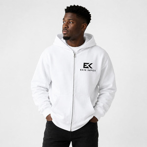 Custom Full <b>Zip</b> Hoodie Men Heavyweight Fleece Hooded Sweatshirt Plain <b>White</b> <b>Zip</b> <b>Up</b> Hoodie OEM Private Label - Product Image 3