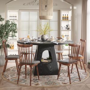 Tavolo da Pranzo Rotondo Stile Fattoria da 47 Pollici con Piano in Legno e Base con Vano Portaoggetti per Cucina o Sala Colazione - Product Image 3