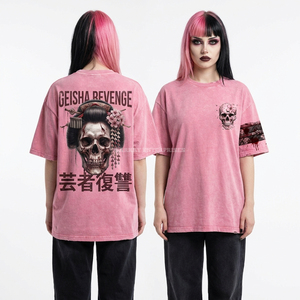 เสื้อยืดคาวบอยลายหัวกะโหลกสีเหลืองมัสตาร์ด 190 GSM ซักแบบวินเทจ เสื้อยืดผู้หญิง ขายส่ง ลายกราฟิกตะวันตก โรงงานผู้ผลิต - Product Image 4