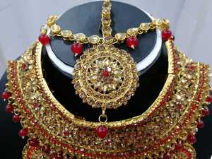 Indian Trendy Classic Choker Engagement Anniversary Wedding Party <b>Gift</b> Set Crystal Kundan Faux Pearl Alloy Gold Earrings - Product Image 2