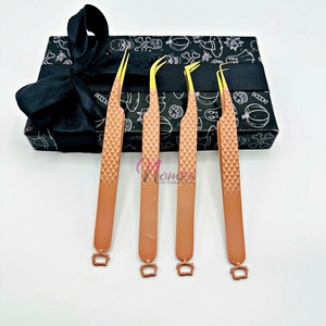 Ensemble de pinces à cils en acier inoxydable du fabricant Points d'or brun personnalisés 100% Taux de satisfaction de la clientèle - Product Image 5
