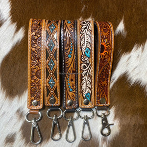 Porte-clés en cuir usiné porte-clés en cuir occidental bracelet porte-clés personnalisé Cowgirl clé de voiture bracelet porte-clés poignet porte-clés - Product Image 2