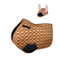 Tapis de selle de luxe en or avec bonnet d'oreille assorti, équipement d'équitation matelassé